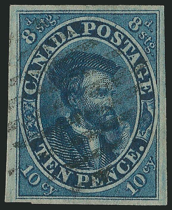 1855, 10p Blue (10).> Large to huge margins, intense color, neat grid cancel, Extremely Fine, with 1980 and 2003 P.F. certificates