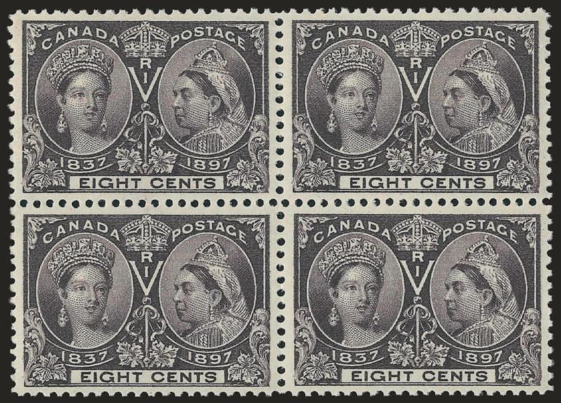 1897, 8c Jubilee (56 SG 130).> Mint N.H. block of four, deep rich color on bright paper, choice centering, fresh and Extremely Fine, Scott Retail as Mint N.H. singles