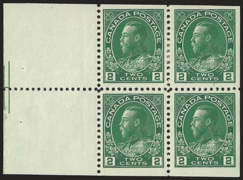 1922, 2c Yellow Green, Booklet Pane of Four and Two Labels, Pyramid Guide (107bi).> Top pair h.r., Fine-Very Fine, rare, Unitrade value for Fine