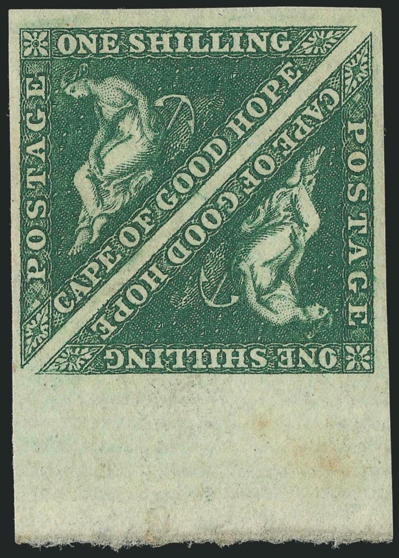 1855-58, 1sh Dark Green (6a SG 8a).> Original gum square pair, large to huge margins incl. sheet margin on one side, intense color and attractive impression, Extremely Fine, SG £550