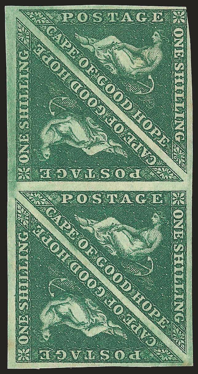 1855-58, 1sh Dark Green (6a 8b).> Rectangular block of four, original gum, large to huge margins virtually all around, wonderful color, Very Fine, SG £1,100 as singles
