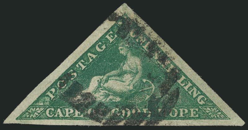1855, 1sh Dark Green (6a SG 8b).> Huge well-balanced margins, rich color, bold oval grid cancel leaves vignette completely visible, Extremely Fine Gem, a superb stamp, SG £500