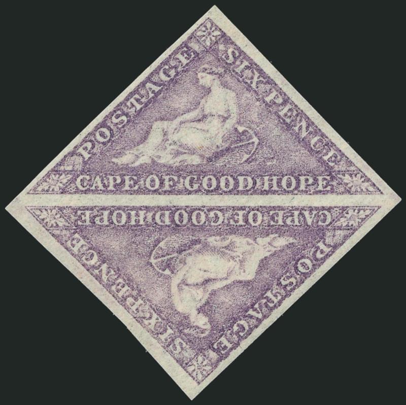 1863-64, 6p Purple (14 SG20).> Original gum square pair, large to huge margins, bright color, Extremely Fine, with 1977 B.P.A. certificate, SG £400