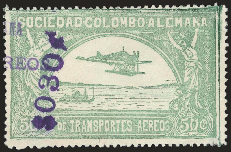 COLOMBIA, 1921, 30c on 50c green, Ty. g Surcharge (C24).> Lightly cancelled, Fine