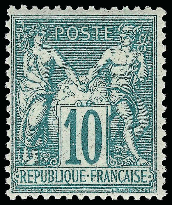 FRANCE, 1876, 10c Green, Ty. I (68 Yvert 65).> Original gum, faintly hinged (appears Mint N.H.), pretty color, pretty color, fresh and Fine, Scott Retail $800.00, Yvert value