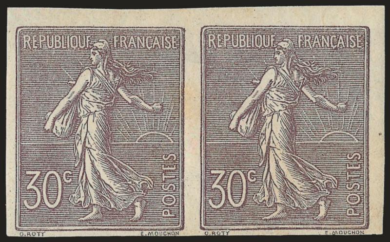 FRANCE, 1903, 30c Violet, Imperforate (142a Yvert 133c).> Horizontal pair, three wide margins, Very Fine, Yvert value 1,530 Euros