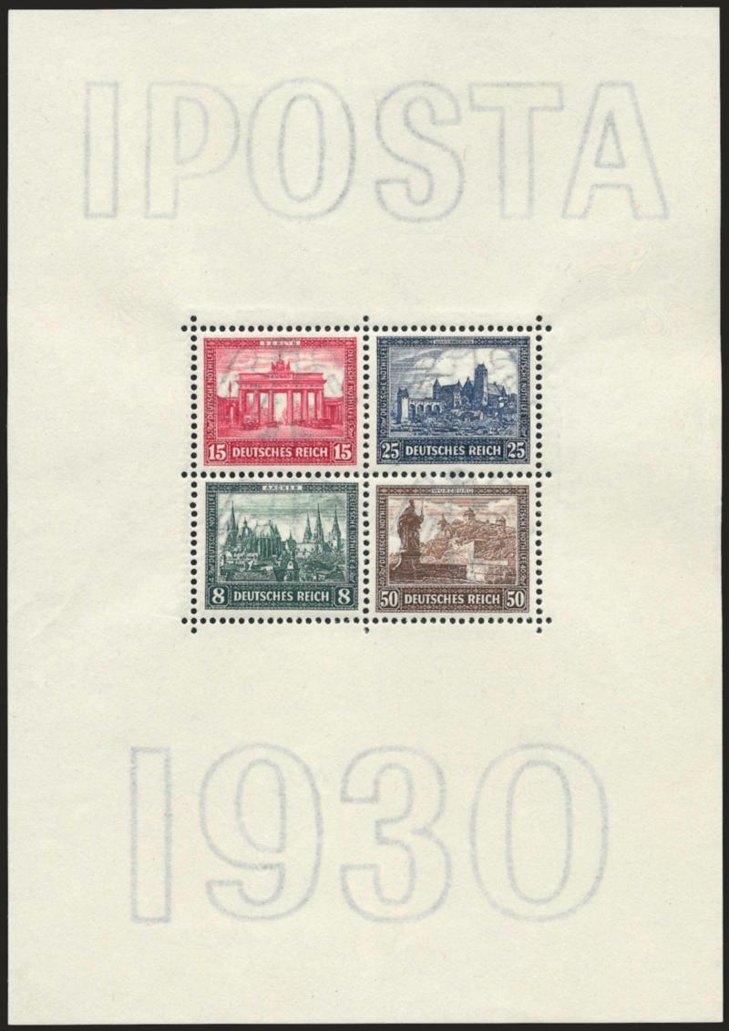 GERMANY, 1930, IPOSTA Souvenir Sheet (B33 Michel Block 1).> Mint N.H., couple minor margin bends, otherwise Extremely Fine, Michel value 1,500 Euros