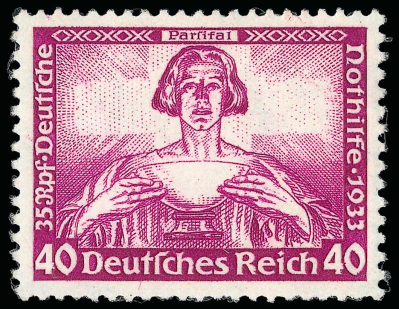 GERMANY, 1933, 20pf-40pf Wagner (B55a, B56, B57 Michel 506A, 507A, 505B).> Mint N.H., 20pf trivial perf flaw top left, otherwise Fine-Very Fine, Scott Catalogue does not adequately identify these perforation
varieties, Michel value