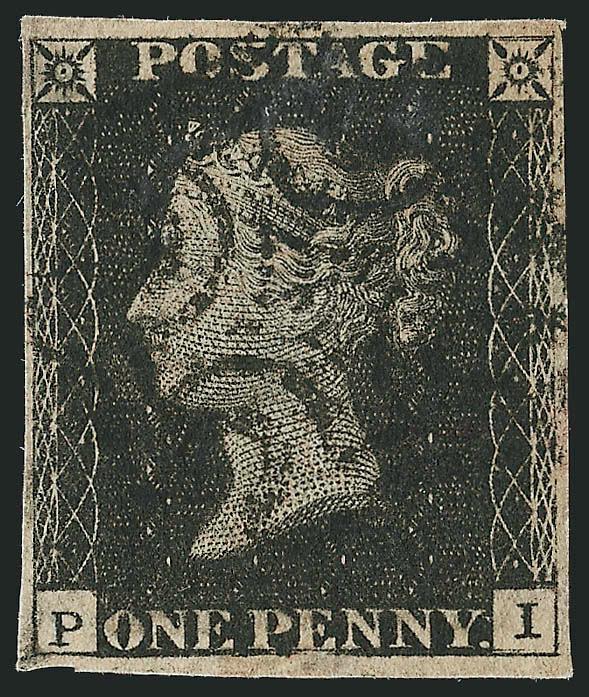 1840, 1p Black (1 SG 2).> Plate 11, lettered P-I, ample to large margins, bold MC cancel, fresh and Very Fine, rare from Plate 11, this plate unspecified in Scott, with 2001 B.P.A. certificate, Stanley Gibbons
value