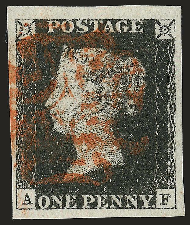1840, 1p Black (1 SG 2).> Plate 6, lettered A-F, large to mostly huge margins, red MC cancel, Extremely Fine Gem, truly outstanding, SG £275