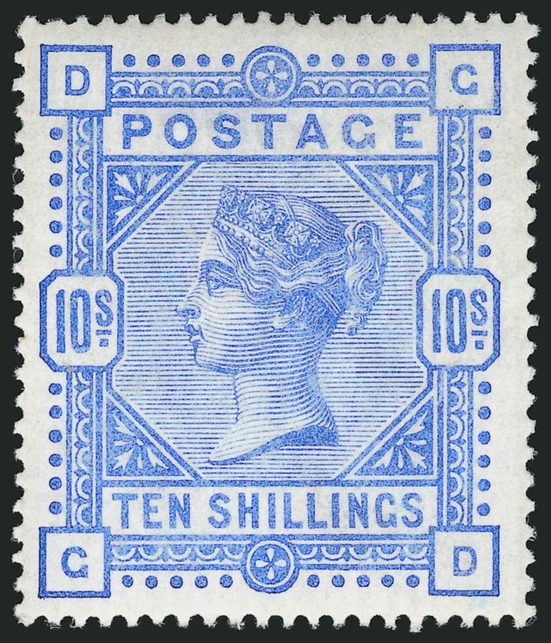 1884, 10sh Ultramarine (109 SG 183).> Original gum, single hinge mark, bright color, faint natural gum bend, Very Fine, SG £1,500
