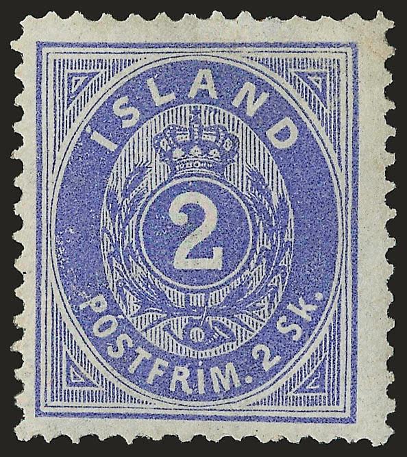 ICELAND, 1873, 2sk Ultramarine (1).> Original gum, very lightly hinged, Fine and attractive