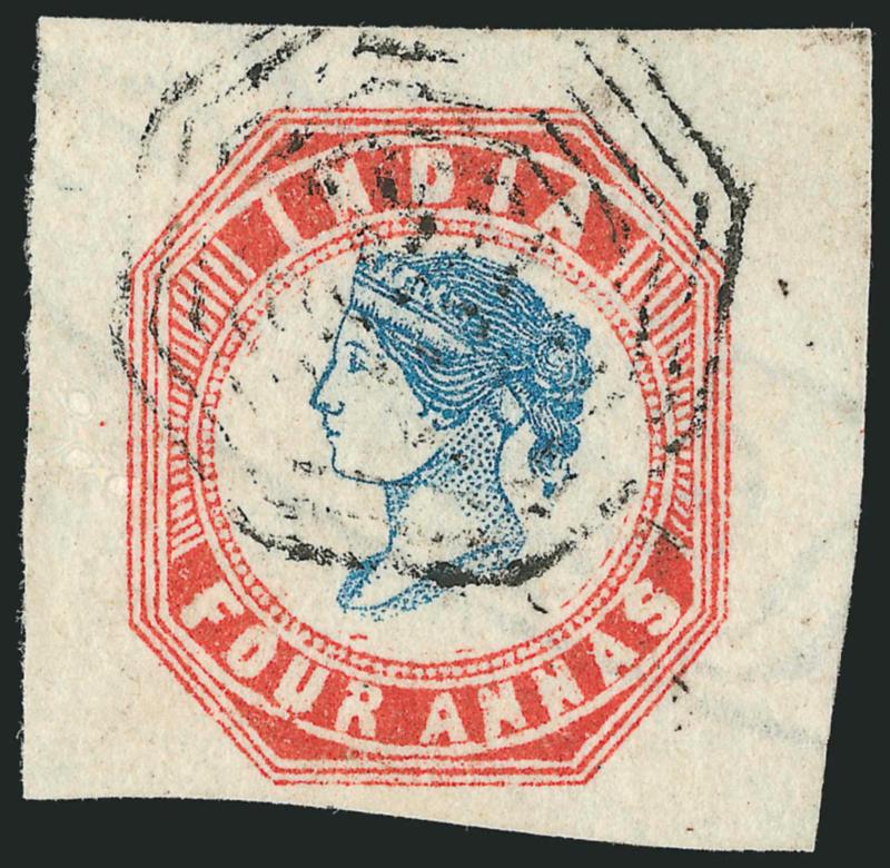 INDIA, 1854, 4a Red and Blue, First Printing (6 SG 18).> Huge margins, neat octagonal grid cancel, Extremely Fine Gem, SG £425