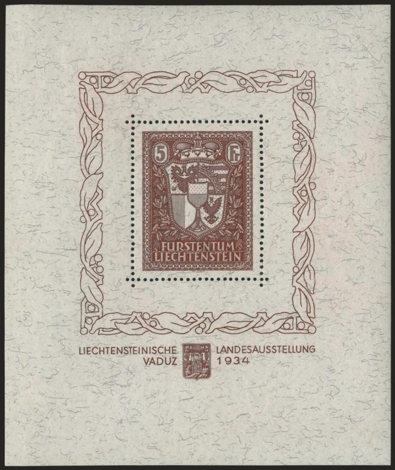 LIECHTENSTEIN, 1934, 5m Vaduz Souvenir Sheet (115).> Mint N.H., faint bend one corner from photo mount, Very Fine
