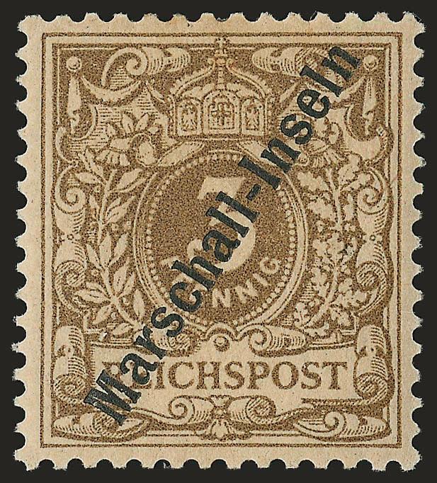 MARSHALL ISLANDS, 1897, 3pf Light Brown (1a Michel 1Ib).> Part original gum, well-centered, lightly toned, otherwise Very Fine, with 2007 B.P.A. certificate, Michel 4,500 Euros