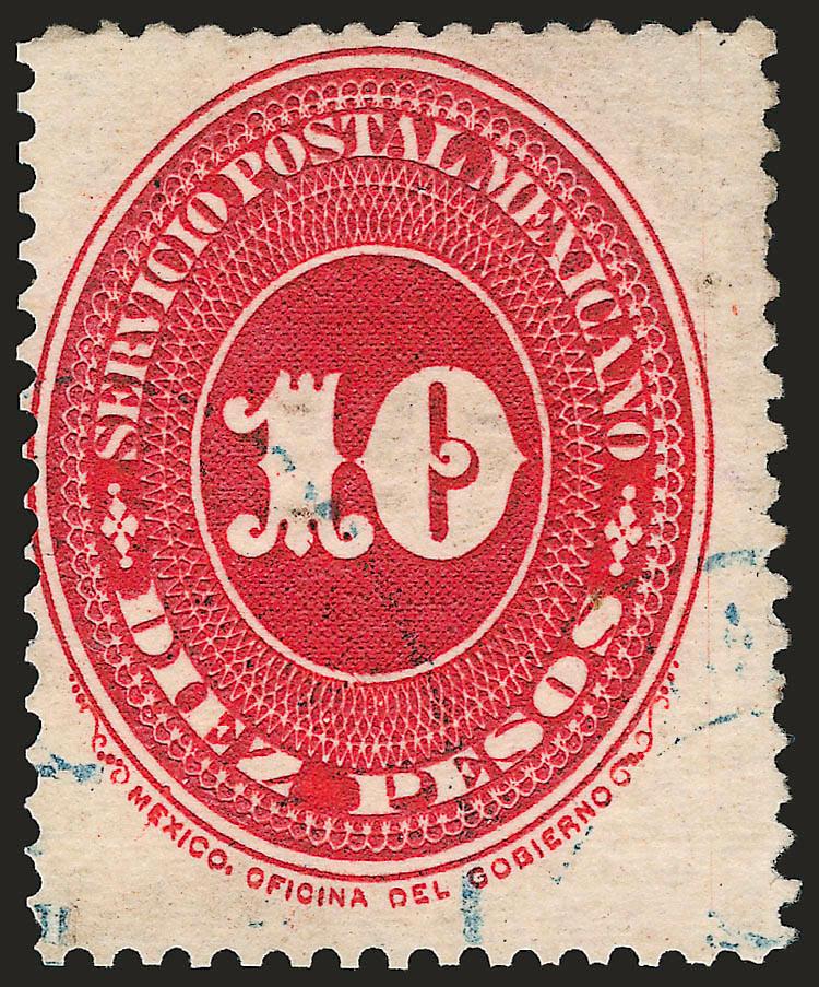 MEXICO, 1892, 10p Carmine (229).> Very lightly cancelled, single short perf, otherwise nearly Fine