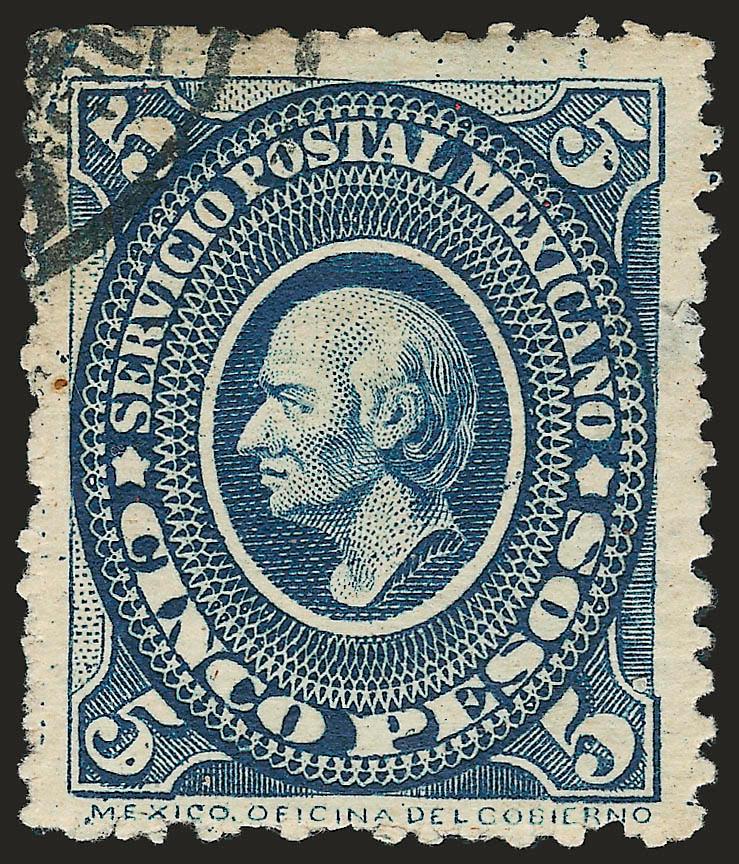MEXICO, 1892, 10p Blue Green (230).> Neat corner cancel, couple really trivial perf. flaws and small margin thin spot, otherwise Very Fine