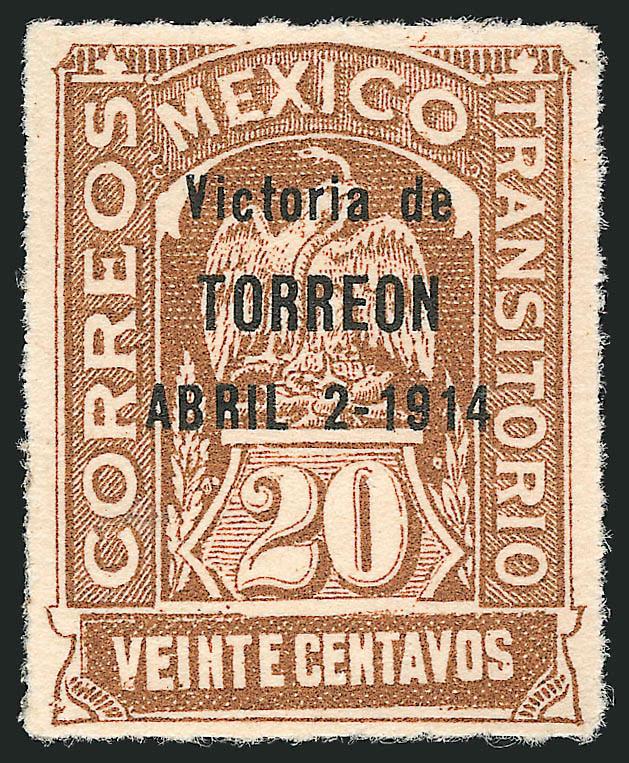 MEXICO, 1914, 20c Yellow Brown, Torreon Ovpt. (367).> Lightly hinged, fresh and Very Fine