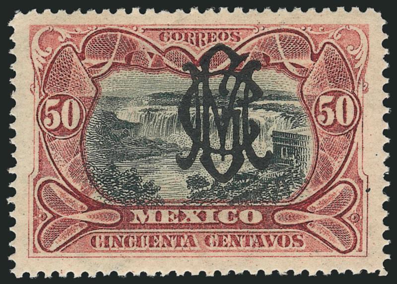 MEXICO, 1915, 50c Carmine and Black, Villa Monogram on 1903 Issue (454).> Attractively centered and lightly hinged, Very Fine, scarce, listed but unpriced