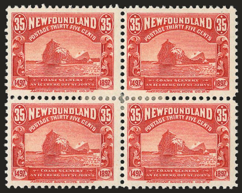 NEWFOUNDLAND, 1897, 1c-60c Anniversaries (61-74).> Original gum blocks of four, each with small central h.r., Fine-Very Fine