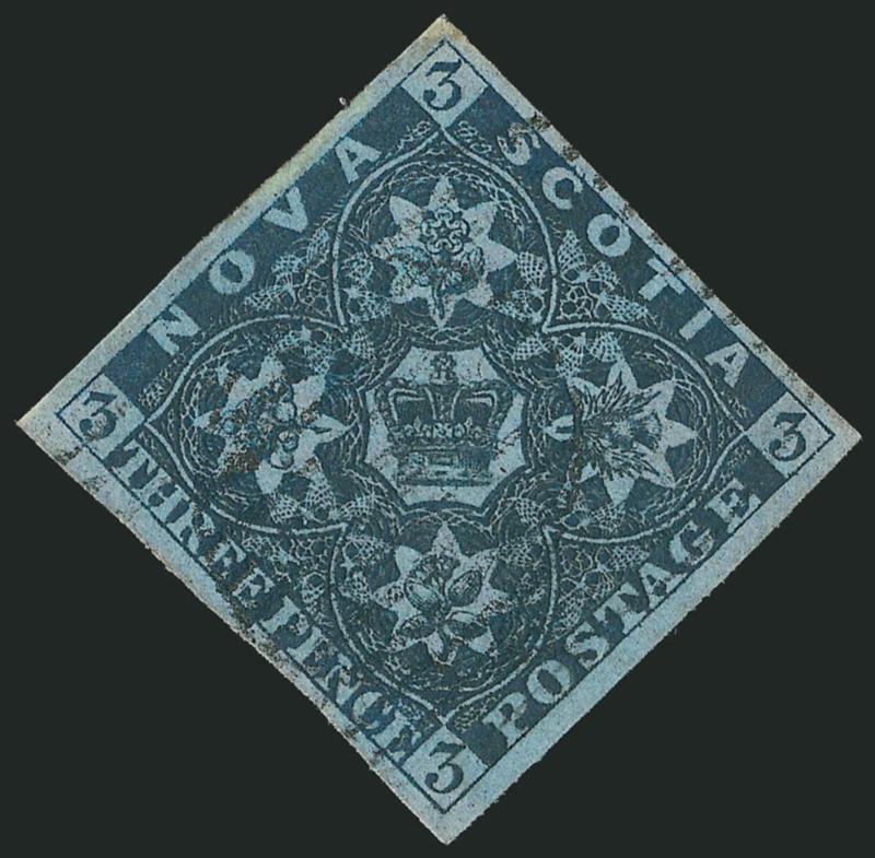 NOVA SCOTIA, 1851, 3p Bright Blue, Dark Blue (2-3 SG 2-3).> Five total, incl. three of former, all have ample to large margins, all are fresh and Very Fine, SG £720