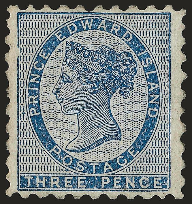 PRINCE EDWARD ISLAND, 1861, 3p Blue (2).> Original gum, shows frame break top left, this may be a constant flaw but is not mentioned in Unitrade, Fine, with 1996 C.P.E.S. certificate