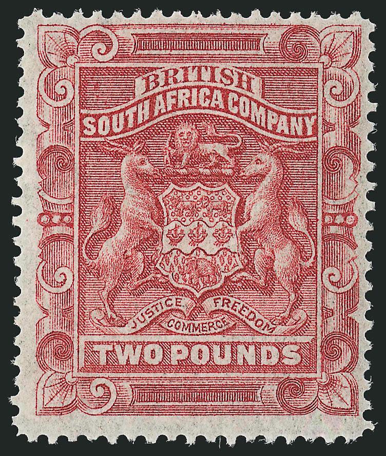 RHODESIA, 1892, £2 Rose (17 SG 11).> Original gum, bright color, Fine, SG £400