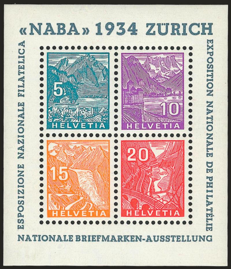 SWITZERLAND, 1934, NABA Souvenir Sheet (226),> Mint N.H., Very Fine