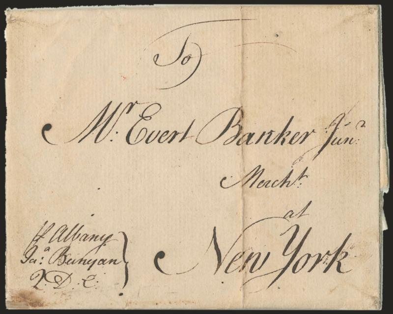 Colonial Folded Letters.> Five, incl. 1752 Boston to Newport R.I. with Bo 6 ms. pmk., two privately-carried with favor endorsements, one ship letter from London to New York with QDC endorsement, last is 1785
from Philadelphia to New York with 1-1