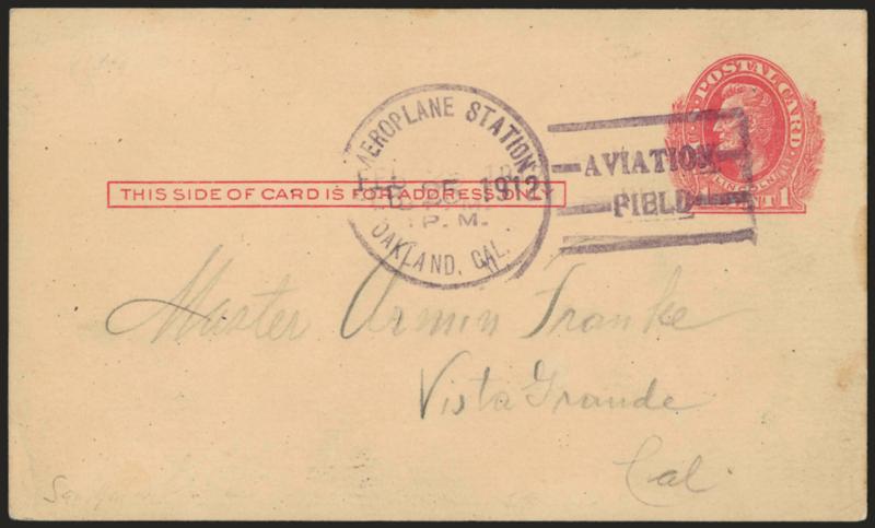 1912, Feb. 17-25, Oakland Cal. Emeryville Race Track Aviation Meet (AAMC 16e).> 1c postal card cancelled by Feb. 25 postmark, fresh and Very Fine