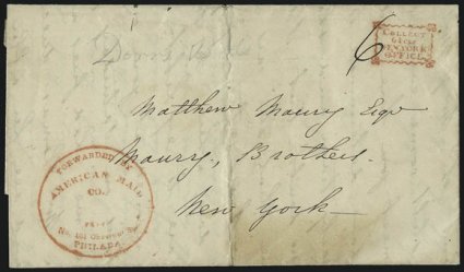 American Letter Mail Co.> Two folded letters, one from Boston to Philadelphia, other to New York (no dateline), some wear, Fine, one with 2001 P.F. certificate