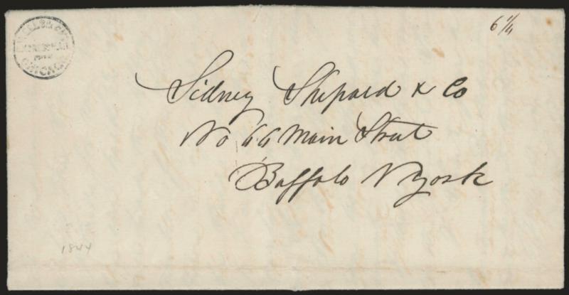 Wells & Co. Express Mail from Chicago.> Small circular handstamp on Jun. 17, 1845 folded letter from Chicago to Sidney Shepard in Buffalo, fresh and Very Fine, extremely rare Wells Chicago handstamp