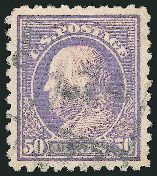 50c Light Violet (477).> Perfectly centered with wide margins all around, pretty pastel color, boxed cancel leaves design clearly visible, Extremely Fine Gem, a surprisingly difficult stamp to find in such
choice used condition, with 2005 P.F. certif