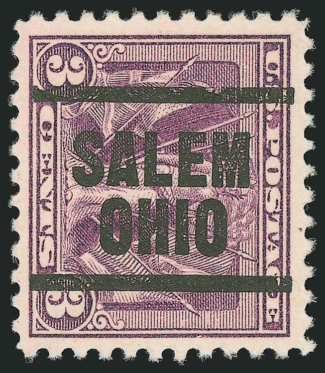 3c Deep Violet (537a).> Deep rich color on brilliant paper, bold Salem Ohio precancel<><>^EXTREMELY FINE GEM. ONLY SIXTEEN USED EXAMPLES OF THE RED VIOLET ARE CURRENTLY KNOWN.^<><>The Philatelic Foundation has
certified only six singles, one pa