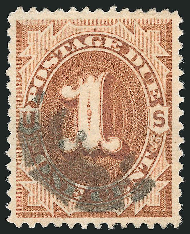 1c Brown (J1).> Almost perfectly centered with well-proportioned margins, radiant color and detailed impression, cork cancel, fresh and Extremely Fine, a beautiful stamp