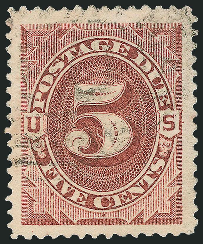 5c Red Brown (J18).> Perfectly centered with immense margins, sharp impression, light cancel, Extremely Fine Gem, a huge stamp, with 2003 P.F. certificate