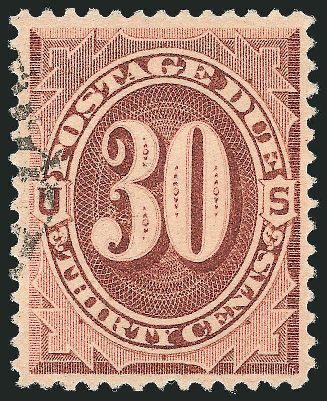 30c Red Brown (J20).> Unusually choice centering with well-balanced margins, bright shade, detailed impression, unobtrusive cancel leaves entire design clearly visible, fresh and Extremely Fine, a highly
desirable stamp