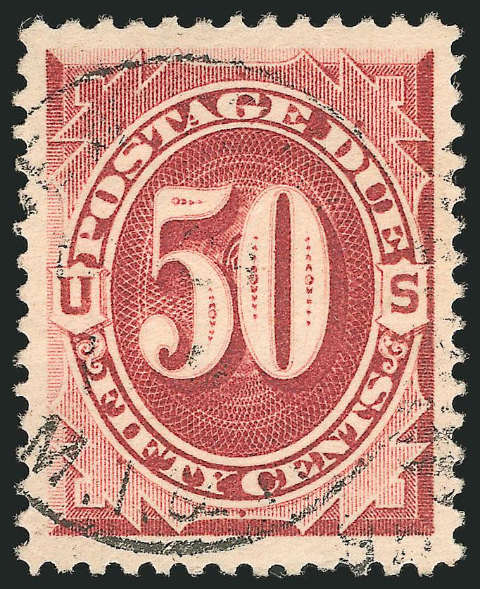 50c Bright Claret (J28).> Choice centering with immense margins, light strike of circular datestamp, deep dark shade and proof-like impression, Extremely Fine Gem, a true condition rarity featuring outstanding
color, centering, freshness and cancel,