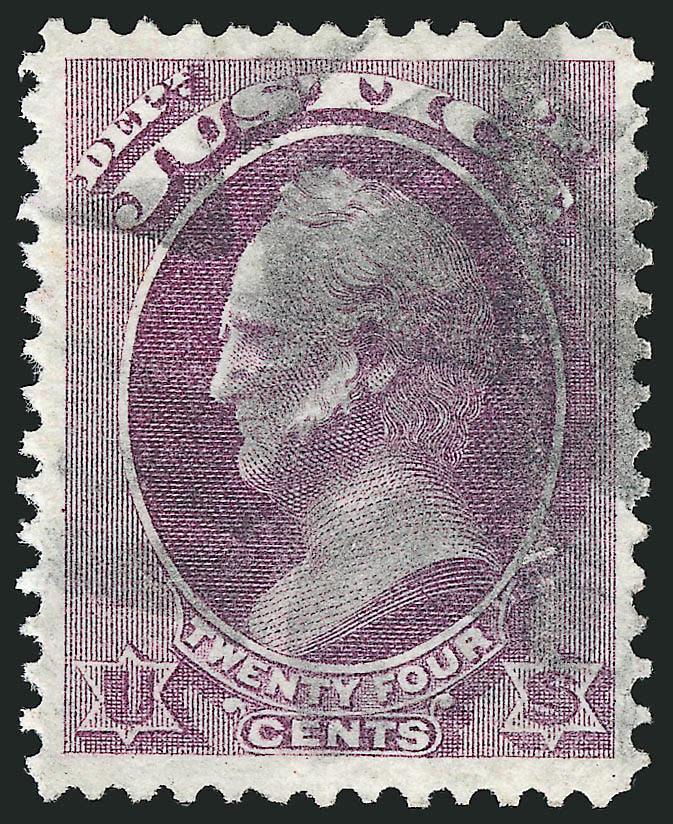 24c Justice (O32).> Pretty shade, choice centering with wide margins, cork cancel, fresh and Extremely Fine, scarce in such wonderful condition