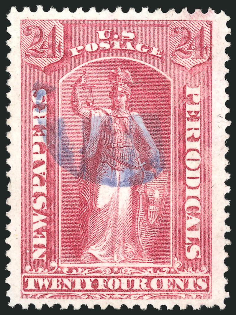 24c Rose, 1875 Issue (PR17).> Beautifully centered, deep rich color on bright fresh paper, light blue cancel, Extremely Fine Gem, a gorgeous stamp and certainly one of the finest in existence, with 2002 P.F.
certificate