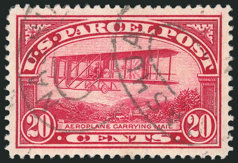 20c Parcel Post (Q8).> Deep rich color and proof-like impression on bright paper, beautifully centered with wide and balanced margins, neat strikes of double-oval registry cancels<><>^EXTREMELY FINE GEM. THIS IS
THE FIRST UNITED STATES STAMP TO DEP