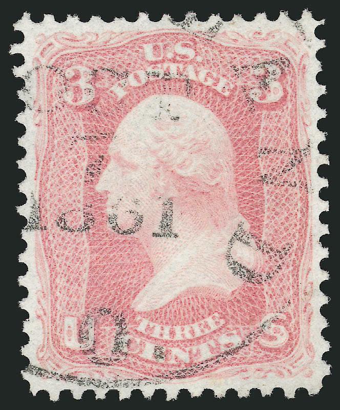 3c Rose Pink (64b).> Vibrant color, perfectly centered, neat strike of Cleveland O. Sep. 7, 1861 circular datestamp, fresh and Extremely Fine Gem, a surprisingly difficult stamp to find in such superb condition,
with 1994 P.F. certificate for cover