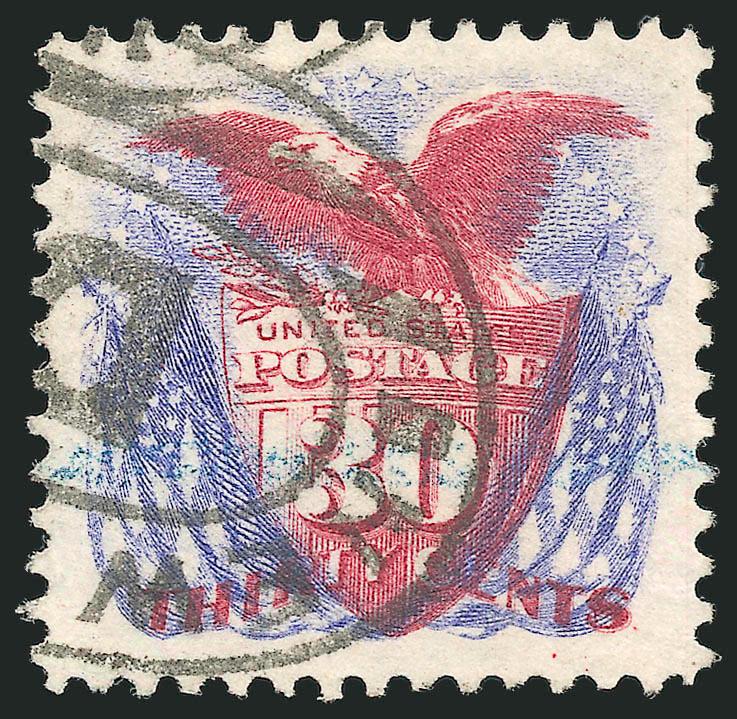 30c Blue & Carmine, Re-Issue (131).> Choice centering with Jumbo well-balanced margins, deep rich colors on fresh paper, neat strike of registry oval cancel and also blue British registry crayon
mark<><>^EXTREMELY FINE GEM. A SUPERB USED EXAMPLE OF