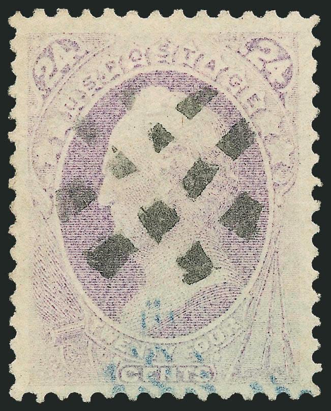 24c Purple, Grill (142).> H. Grill, perfectly centered with wide even margins, unusually fine impression in typical light pastel shade of the 24c Grill, crisp centrally-struck small circle of squares cancel and
part of blue town circular datestamp<>