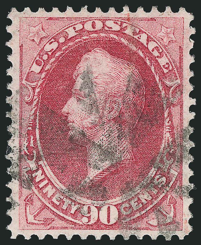 90c Carmine (155).> Brilliant color, wide balanced margins, bold cork cancel, fresh and Extremely Fine, a surprisingly difficult stamp to obtain with choice centering, only four have graded higher than a 90 on
the P.S.E.s Population Report, with 199