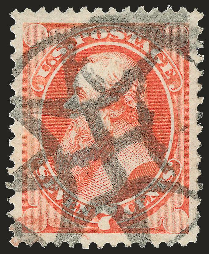 7c Orange Vermilion (160).> Choice centering with unusually wide margins, cancelled by well-struck <New York Foreign Mail Star in Circle> cancel (Ty. ST-8P5), bright color, Extremely Fine Gem, a gorgeous stamp of
tremendous visual appeal, with 1985 a