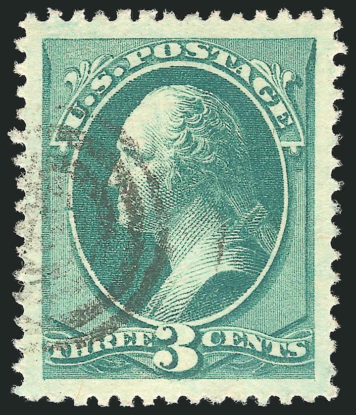 3c Green (184).> Perfectly centered with massive even margins, light strike of target cancel, deep rich shade, Extremely Fine Gem, a fantastic example of this issue, with 2003 P.F. and 2008 P.S.E. certificates
(Gem 100 Jumbo unpriced in SMQ above th