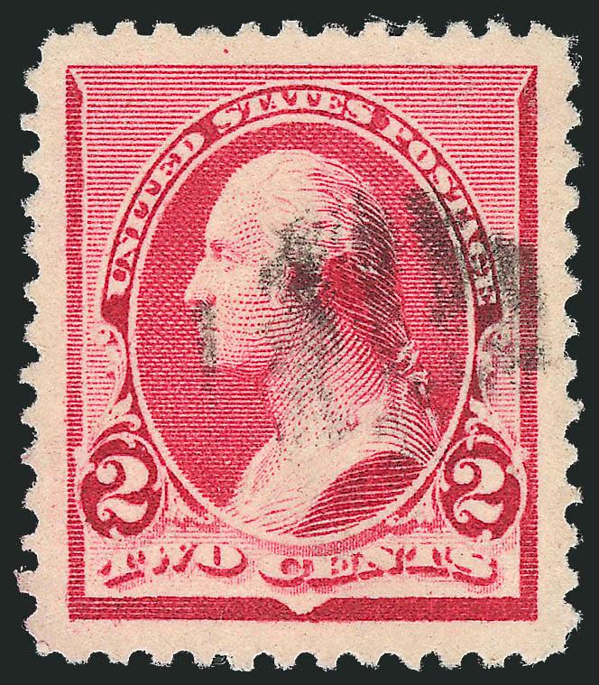 2c Carmine (220).> Perfectly centered with enormous margins all around, brilliant color, long and full perforations all around, bold strike of grid cancel, Extremely Fine Gem, a spectacular used example of this
issue, with 2003 P.F. and P.S.E. certif