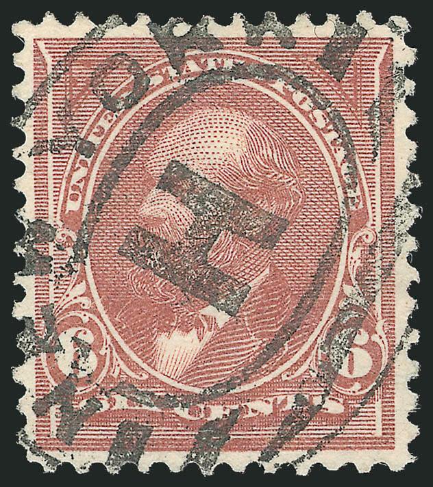 6c Dull Brown, USIR Watermark (271a).> Showing clear I of watermark, deep rich color, bold New York double oval cancel<><>^EXTREMELY FINE. EASILY ONE OF THE FINEST RECORDED EXAMPLES OF THE 6-CENT USIR WATERMARK
IN EXISTENCE. ONLY FIFTEEN USED COP