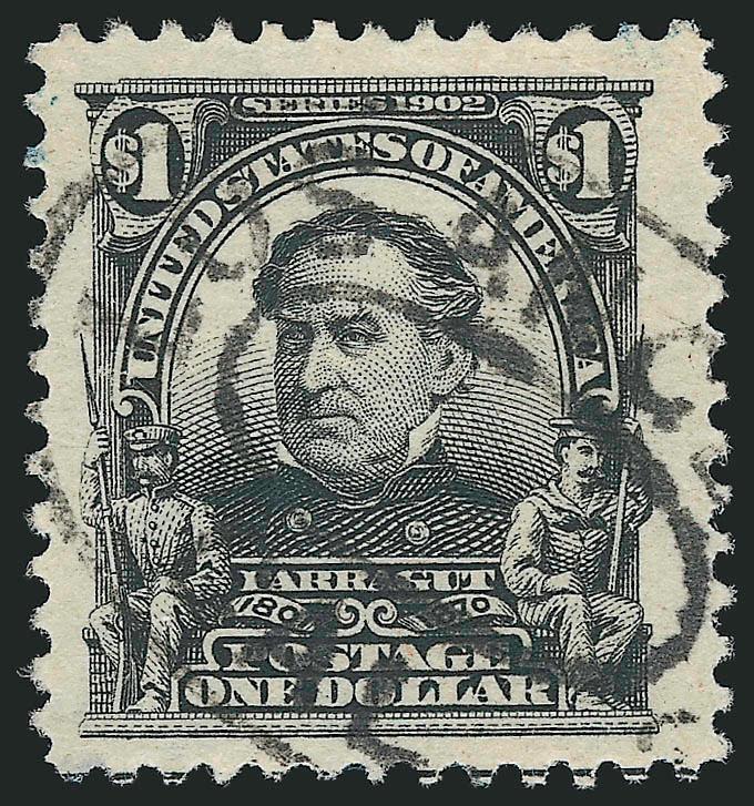 $1.00 Black (311).> Jumbo margins, intense shade and proof-like impression, oval Los Angeles registry cancel, Extremely Fine Gem, a massive stamp, with 1988 and 2006 P.S.E. certificates (VF 80 Jumbo SMQ $70.00 as
80, $115.00 as 85), we feel this gra